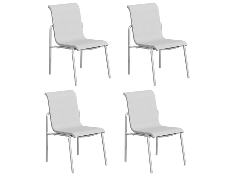 Oxford Garden Orso Aluminum Flint Stackable Dining Side Chair with Fog Sling (Price Includes 4)