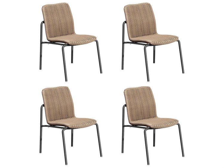 Oxford Garden Orso Wicker Sand Stackable Patio Dining Side Chair Set of 4