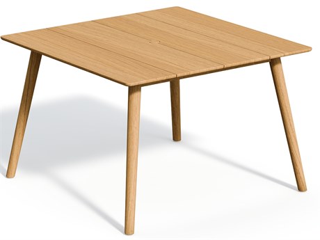 Oxford Garden Tulle Teak Natural 45'' Square Dining Table with Umbrella Hole