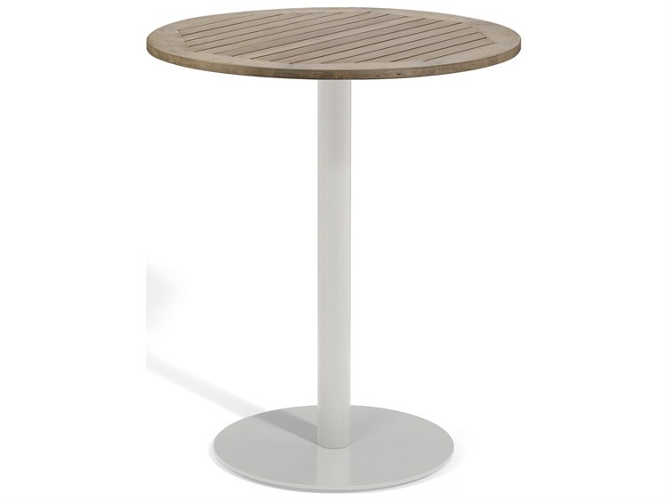 Oxford Garden Travira Aluminum Flint Round Tekwood Top Outdoor Bar Table