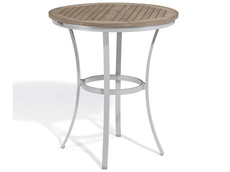 Oxford Garden Travira Aluminum Flint 36'' Round Tekwood Top Bar Table with Umbrella Hole