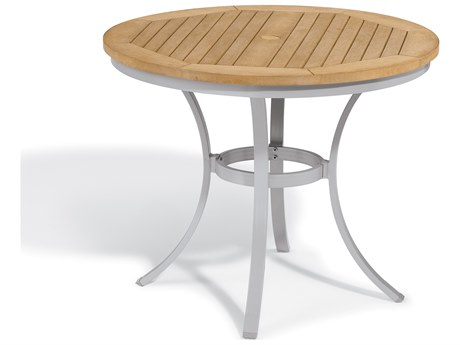 Oxford Garden Travira Aluminum Flint 36'' Round Tekwood Top Bistro Table with Umbrella Hole