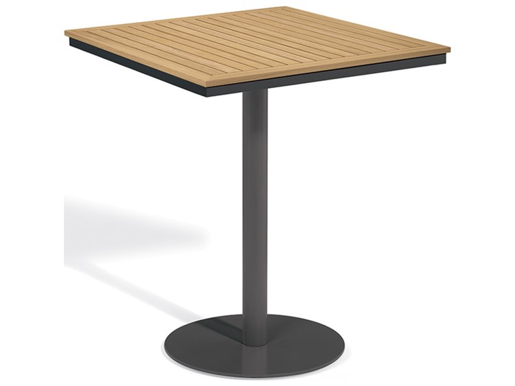 Oxford Garden Travira Aluminum Carbon Square Tekwood Top Outdoor Patio Bar Table