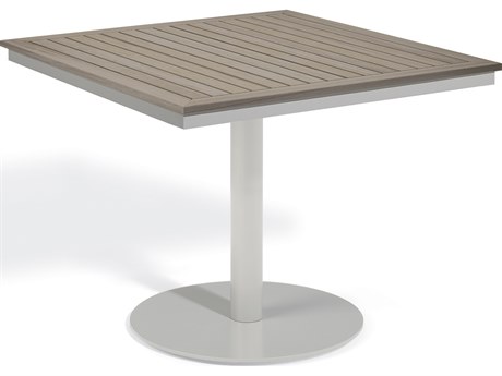 Oxford Garden Travira Aluminum Flint 38'' Square Tekwood Top Bistro Table