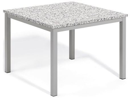 Oxford Garden Travira Aluminum Flint 40'' Square Granite Top Dining Table with Umbrella Hole