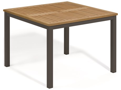 Oxford Garden Travira Aluminum Carbon 40'' Square Tekwood Top Dining Table with Umbrella Hole