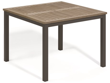 Oxford Garden Travira Aluminum Carbon 40'' Square Tekwood Top Dining Table with Umbrella Hole