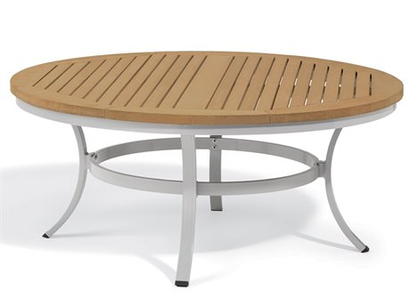 Oxford Garden Travira Aluminum Flint 47'' Round Tekwood Top Chat Table with Umbrella Hole