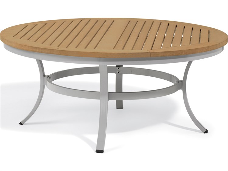 Oxford Garden Travira Aluminum Flint Round Tekwood Top Outdoor Chat Table with Umbrella Hole
