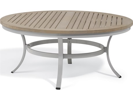 Oakwood Garden Travira Aluminum Flint 48'' Wide Round Chat Table with Umbrella Hole