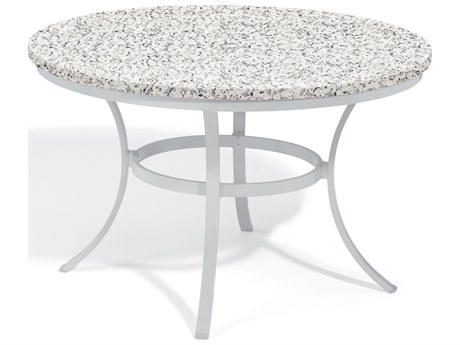 Oxford Garden Travira Aluminum Flint 47'' Round Granite Top Dining Table with Umbrella Hole
