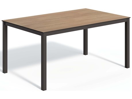 Oxford Garden Travira Aluminum Carbon 63''W x 40''D Rectangular HPL Top Dining Table with Umbrella Hole