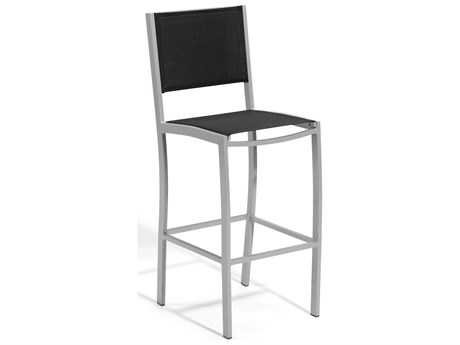 Oxford Garden Travira Aluminum Flint Stackable Bar Chair with Black Sling