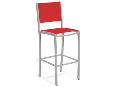 Oxford Garden Travira Aluminum Flint Stackable Bar Chair with Red Sling