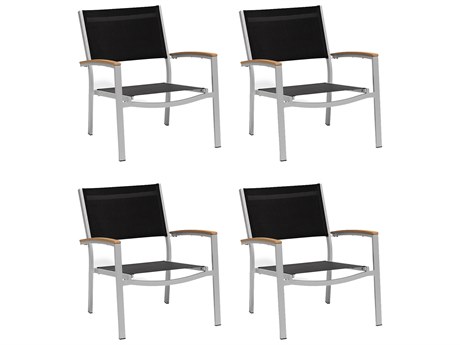 Oxford Garden Travira Aluminum Flint Lounge Chair with Black Sling (Price Includes 4)
