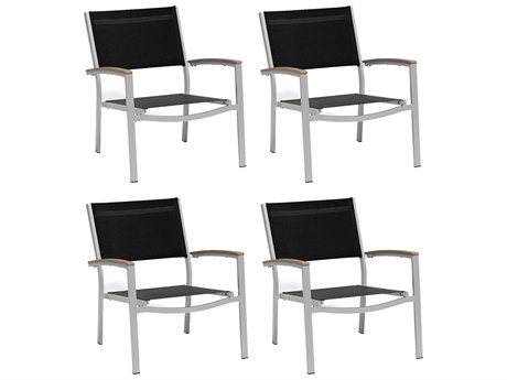Oxford Garden Travira Aluminum Flint Lounge Chair with Black Sling (Price Includes 4)