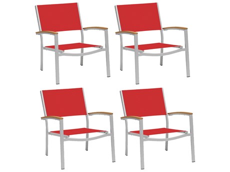 Oxford Garden Travira Aluminum Flint Lounge Chair with Red Sling (Price Includes 4)