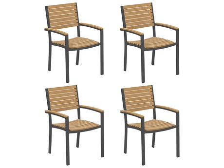 Oxford Garden Travira Aluminum Carbon Stackable Dining Arm Chair (Price Includes 4)