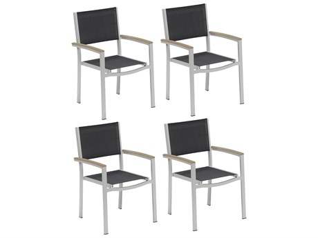 Oxford Garden Travira Aluminum Flint Stackable Dining Arm Chair with Black Sling (Price Includes 2)
