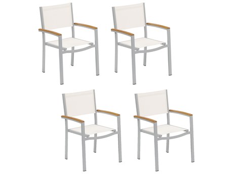 Oxford Garden Travira Aluminum Flint Stackable Dining Arm Chair with Natural Sling (Price Includes 4)