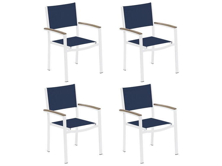 Oxford Garden Travira Aluminum Chalk Stackable Outdoor Patio Dining Arm Chair with Ink Pen Sling Set of 4