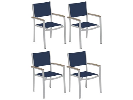 Oxford Garden Travira Aluminum Flint Stackable Dining Arm Chair with Ink Pen Sling (Price Includes 4)