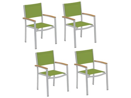 Oxford Garden Travira Aluminum Flint Stackable Dining Arm Chair with Go Green Sling (Price Includes 4)