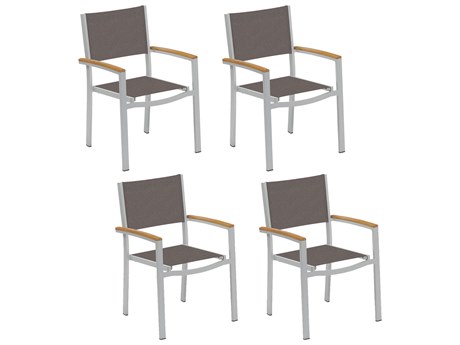 Oxford Garden Travira Aluminum Flint Stackable Dining Arm Chair with Cocoa Sling (Price Includes 4)