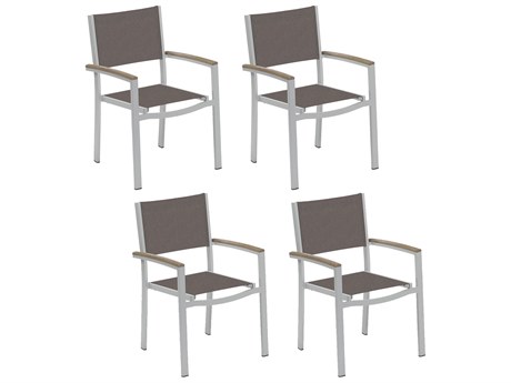 Oxford Garden Travira Aluminum Flint Stackable Dining Arm Chair with Cocoa Sling (Price Includes 4)