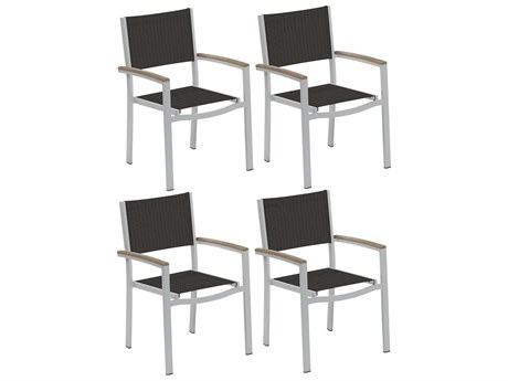 Oxford Garden Travira Aluminum Flint Stackable Dining Arm Chair with Ninja Sling (Price Includes 4)