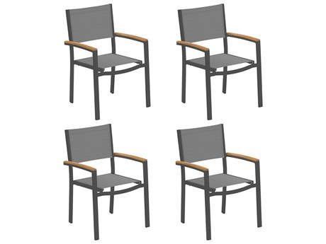 Oxford Garden Travira Aluminum Carbon Stackable Dining Arm Chair with Titanium Sling (Price Includes 4)