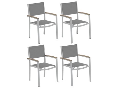 Oxford Garden Travira Aluminum Flint Stackable Dining Arm Chair with Titanium Sling (Price Includes 4)