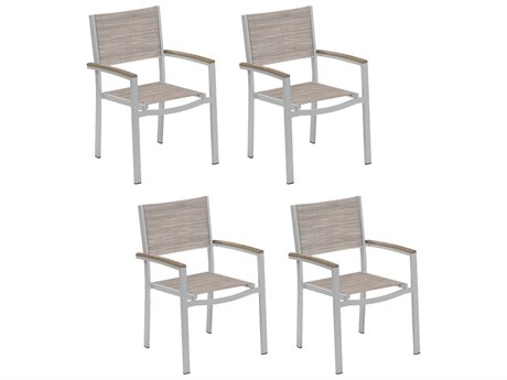 Oxford Garden Travira Aluminum Flint Stackable Dining Arm Chair with Bellows Sling (Price Includes 4)