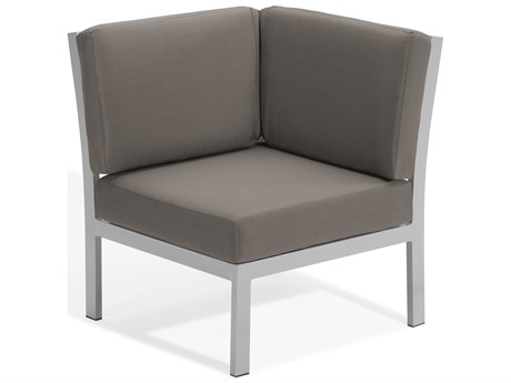 Oxford Garden Travira Aluminum Flint Corner Lounge Chair with Stone Cushions