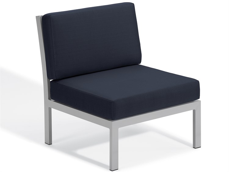 Oxford Garden Travira Aluminum Flint Modular Lounge Chair with Midnight Blue Cushions