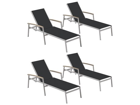 Oxford Garden Travira Aluminum Flint Stackable Chaise Lounge with Black Sling (Price Includes 4)