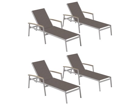 Oxford Garden Travira Aluminum Flint Stackable Chaise Lounge with Cocoa Sling (Price Includes 4)