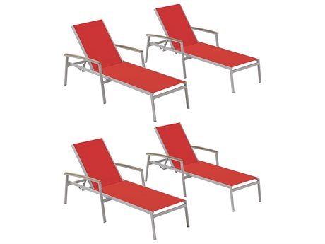 Oxford Garden Travira Aluminum Flint Stackable Chaise Lounge with Red Sling (Price Includes 4)
