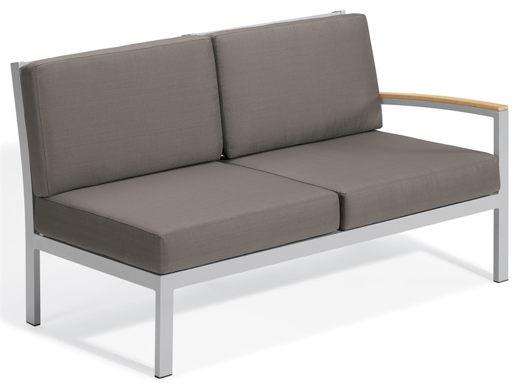 Oxford Garden Travira Aluminum Flint Left Arm Patio Loveseat with Stone Cushions