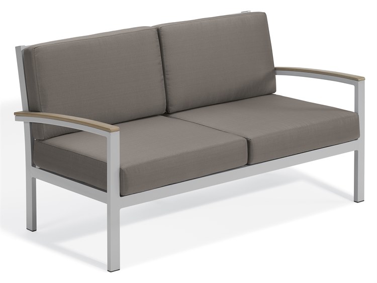 Oxford Garden Travira Aluminum Flint Patio Loveseat with Stone Cushions