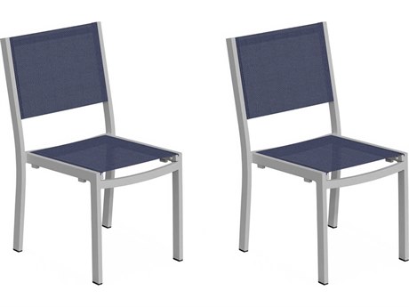 Oxford Gardens Travira Aluminum Flint Dining Side Chair with Ink Pen Sling Set of 2