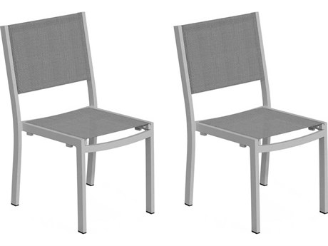 Oxford Garden Travira Aluminum Flint Dining Side Chair with Titanium Sling Set of 2