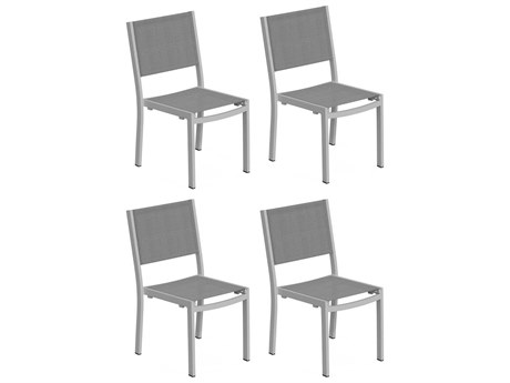 Oxford Garden Travira Aluminum Flint Dining Side Chair with Titanium Sling Set of 4
