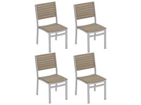 Oxford Garden Travira Aluminum Flint Stackable Dining Side Chair (Price Includes 4)