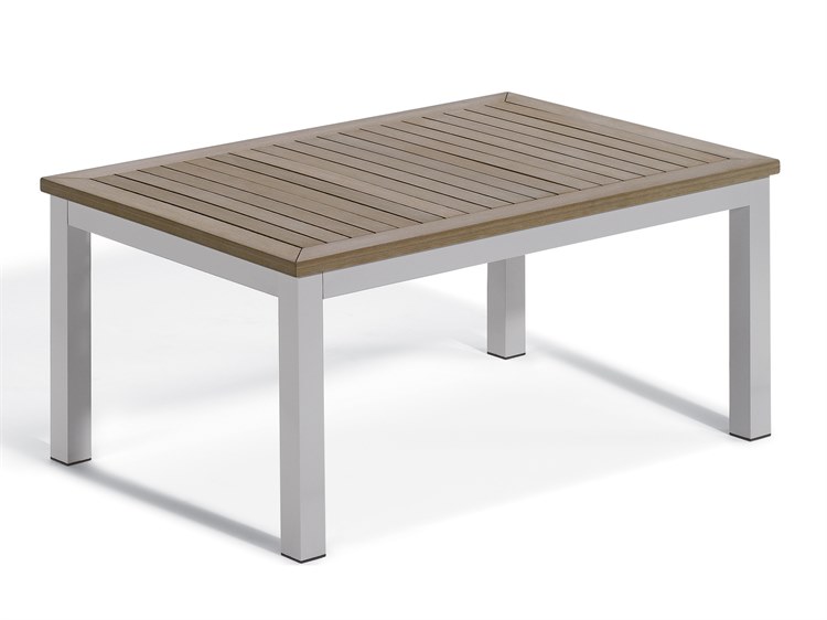 Oxford Garden Travira Aluminum Flint 42''W x 28''D Rectangular Tekwood Top Coffee Table
