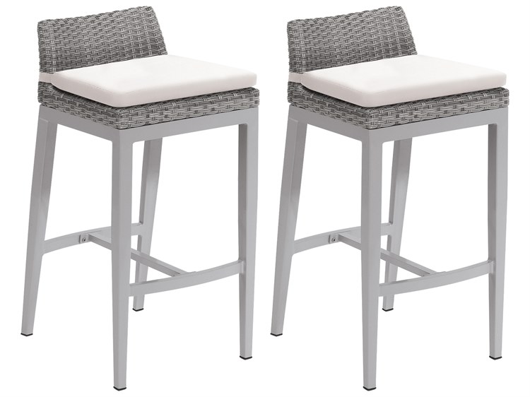 Oxford Garden Argento Wicker Bar Stool with Eggshell White Cushions (Price Includes Two)