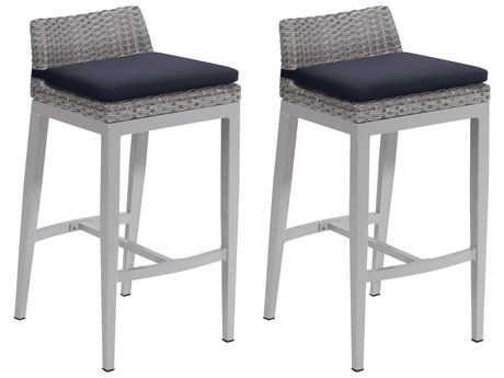 Oxford Garden Argento Wicker Bar Stool with Midnight Blue Cushions (Price Includes Two)