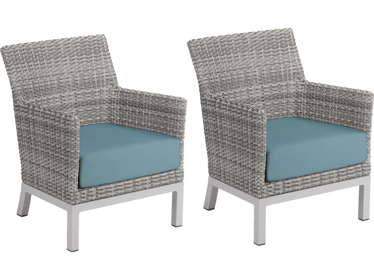 Oxford Garden Argento Wicker Lounge Chair with Ice Blue Cushions (Price Includes Two)
