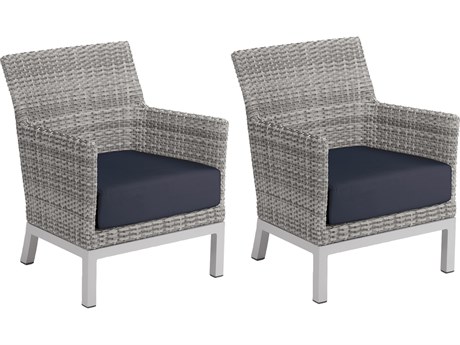 Oxford Garden Argento Wicker Lounge Chair with Midnight Blue Cushions (Price Includes Two)