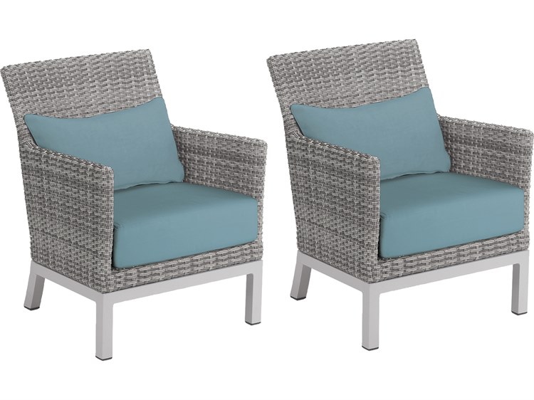 Oxford Garden Argento Wicker Lounge Chair with Ice Blue Lumbar Pillow & Cushion (Price Includes 2)